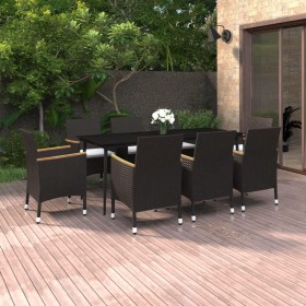 Set comedor de jardín 9 pzas y cojines ratán sintético y vidrio de vidaXL, Conjuntos de jardín - Ref: Foro24-3099786, Precio:...