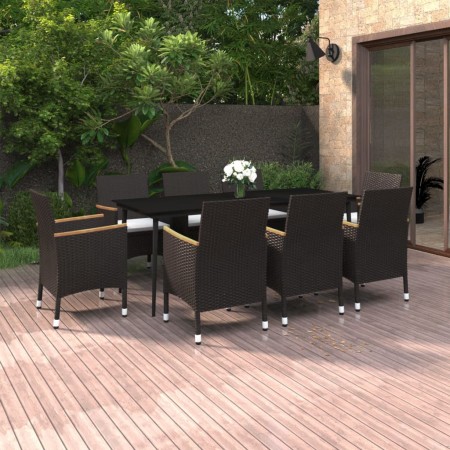 Set comedor de jardín 9 pzas y cojines ratán sintético y vidrio de vidaXL, Conjuntos de jardín - Ref: Foro24-3099786, Precio:...