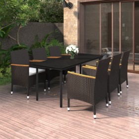 Set comedor de jardín 7 pzas y cojines ratán sintético y vidrio de vidaXL, Conjuntos de jardín - Ref: Foro24-3099773, Precio:...