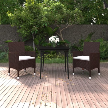 Set comedor de jardín 3 pzas y cojines ratán sintético y vidrio de vidaXL, Conjuntos de jardín - Ref: Foro24-3099721, Precio:...