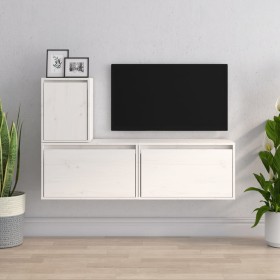 TV-Möbel 3-teilig aus massivem weißem Kiefernholz von vidaXL, TV-Möbel - Ref: Foro24-3100175, Preis: 107,99 €, Rabatt: %