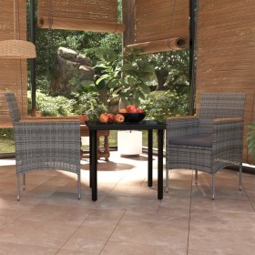 Juego de comedor de jardín 3 piezas con cojines gris y negro de vidaXL, Conjuntos de jardín - Ref: Foro24-3099335, Precio: 21...