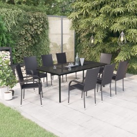 Juego de comedor para jardín 9 piezas negro de vidaXL, Conjuntos de jardín - Ref: Foro24-3099382, Precio: 642,99 €, Descuento: %