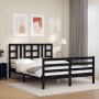 Bed frame with black solid wood headboard 160x200 cm by vidaXL, Beds and slatted bases - Ref: Foro24-3193935, Price: 156,25 €...