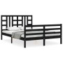 Bed frame with black solid wood headboard 160x200 cm by vidaXL, Beds and slatted bases - Ref: Foro24-3193935, Price: 156,25 €...