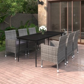 Set comedor de jardín 7 pzas y cojines ratán sintético y vidrio de vidaXL, Conjuntos de jardín - Ref: Foro24-3099743, Precio:...