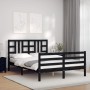 Bed frame with black solid wood headboard 160x200 cm by vidaXL, Beds and slatted bases - Ref: Foro24-3193935, Price: 156,25 €...