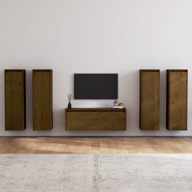 TV furniture 5 pieces solid honey brown pine wood by vidaXL, TV Furniture - Ref: Foro24-3100212, Price: 282,00 €, Discount: %