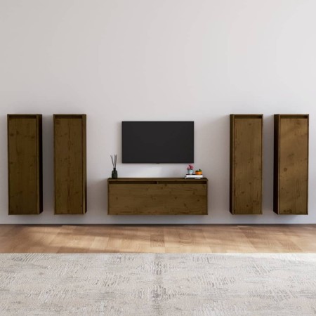 TV furniture 5 pieces solid honey brown pine wood by vidaXL, TV Furniture - Ref: Foro24-3100212, Price: 281,76 €, Discount: %