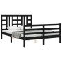 Bed frame with black solid wood headboard 160x200 cm by vidaXL, Beds and slatted bases - Ref: Foro24-3193935, Price: 156,25 €...