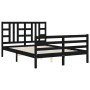 Bed frame with black solid wood headboard 160x200 cm by vidaXL, Beds and slatted bases - Ref: Foro24-3193935, Price: 156,25 €...