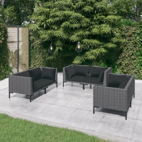 6-teilige Gartensofas und dunkelgraue synthetische Rattankissen von vidaXL, Gartensets - Ref: Foro24-3099830, Preis: 516,46 €...