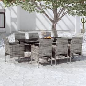 Juego de comedor para jardín 9 piezas con cojines gris y negro de vidaXL, Conjuntos de jardín - Ref: Foro24-3099316, Precio: ...