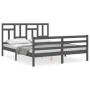 Double bed frame with gray solid wood headboard by vidaXL, Beds and slatted bases - Ref: Foro24-3194968, Price: 154,34 €, Dis...