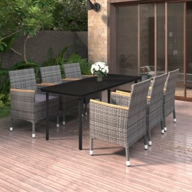 Garten Esstischgarnitur 7 tlg. und Kissen Kunststoff Rattan und Glas von vidaXL, Gartensets - Ref: Foro24-3099779, Preis: 649...