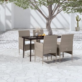 5-teiliges Garten-Essset mit beigen und schwarzen Kissen von vidaXL, Gartensets - Ref: Foro24-3099319, Preis: 373,99 €, Rabat...