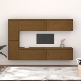 TV furniture 6 pieces solid honey brown pine wood by vidaXL, TV Furniture - Ref: Foro24-3100237, Price: 263,99 €, Discount: %