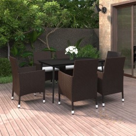 Garten Esstischgarnitur 7 tlg. und Kissen Kunststoff Rattan und Glas von vidaXL, Gartensets - Ref: Foro24-3099724, Preis: 486...