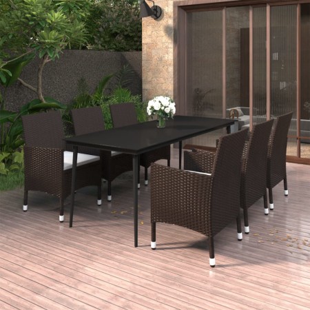 Set comedor de jardín 7 pzas y cojines ratán sintético y vidrio de vidaXL, Conjuntos de jardín - Ref: Foro24-3099725, Precio:...