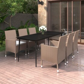 Set comedor de jardín 7 pzas y cojines ratán sintético y vidrio de vidaXL, Conjuntos de jardín - Ref: Foro24-3099755, Precio:...