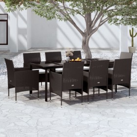 Juego de comedor de jardín 9 piezas con cojines negro de vidaXL, Conjuntos de jardín - Ref: Foro24-3099286, Precio: 686,84 €,...