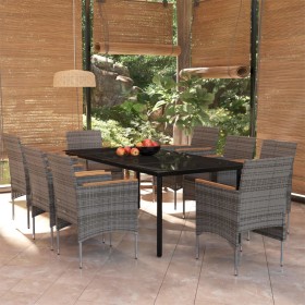 Juego de comedor de jardín 9 piezas gris y negro de vidaXL, Conjuntos de jardín - Ref: Foro24-3099340, Precio: 732,22 €, Desc...