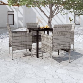 5-teiliges Garten-Essset mit grauen und schwarzen Kissen von vidaXL, Gartensets - Ref: Foro24-3099288, Preis: 347,43 €, Rabat...