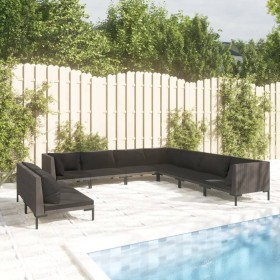 Gartensofas 9-teilig und Kissen dunkelgraues synthetisches Rattan von vidaXL, Gartensets - Ref: Foro24-3099884, Preis: 801,99...