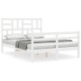 White solid wood bed frame with headboard 140x200 cm by vidaXL, Beds and slatted bases - Ref: Foro24-3194897, Price: 131,14 €...