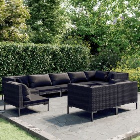 Gartensofa 9tlg. und Kissen dunkelgrau rund Rattan von vidaXL, Gartensets - Ref: Foro24-3099874, Preis: 902,88 €, Rabatt: %