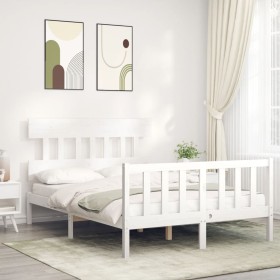 White solid wood bed frame with headboard 140x200 cm by vidaXL, Beds and slatted bases - Ref: Foro24-3193337, Price: 137,99 €...