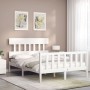 White solid wood bed frame with headboard 140x200 cm by vidaXL, Beds and slatted bases - Ref: Foro24-3193337, Price: 136,96 €...