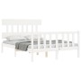 White solid wood bed frame with headboard 140x200 cm by vidaXL, Beds and slatted bases - Ref: Foro24-3193337, Price: 136,96 €...