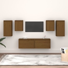 TV furniture 6 pieces solid honey brown pine wood by vidaXL, TV Furniture - Ref: Foro24-3100242, Price: 189,34 €, Discount: %