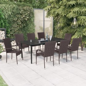 Brown and black 9-piece garden dining set by vidaXL, Garden sets - Ref: Foro24-3099388, Price: 618,99 €, Discount: %