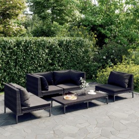 Gartensofas 5 Stück und Kissen dunkelgraues synthetisches Rattan von vidaXL, Gartensets - Ref: Foro24-3099819, Preis: 340,99 ...