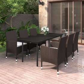 Set comedor de jardín 7 pzas y cojines ratán sintético y vidrio de vidaXL, Conjuntos de jardín - Ref: Foro24-3099677, Precio:...