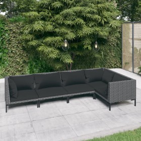 Garden sofas 5 pieces and cushions dark gray synthetic rattan by vidaXL, Garden sets - Ref: Foro24-3099838, Price: 430,99 €, ...