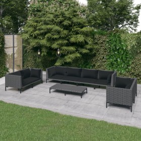 Gartensofas 9-teilig und Kissen dunkelgraues synthetisches Rattan von vidaXL, Gartensets - Ref: Foro24-3099835, Preis: 630,99...