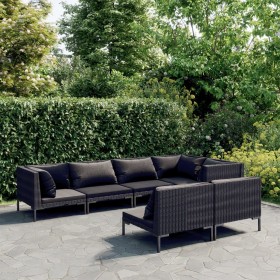 Gartensofa 7 Stück und Kissen dunkelgrau synthetischen Rattan von vidaXL, Gartensets - Ref: Foro24-3099860, Preis: 589,99 €, ...