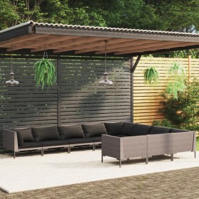 Muebles de jardín 10 pzas y cojines ratán sintético gris oscuro de vidaXL, Conjuntos de jardín - Ref: Foro24-3099912, Precio:...