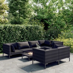 Gartensofa-Set 8-teilig mit dunkelgrauen synthetischen Rattankissen von vidaXL, Gartensets - Ref: Foro24-3099865, Preis: 543,...