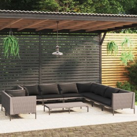 Muebles de jardín 10 pzas y cojines ratán sintético gris oscuro de vidaXL, Conjuntos de jardín - Ref: Foro24-3099897, Precio:...