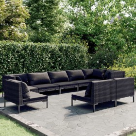 Gartensofas 9-teilig und Kissen dunkelgraues synthetisches Rattan von vidaXL, Gartensets - Ref: Foro24-3099870, Preis: 801,99...