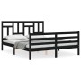 Bed frame with black solid wood headboard 160x200 cm by vidaXL, Beds and slatted bases - Ref: Foro24-3194975, Price: 154,99 €...