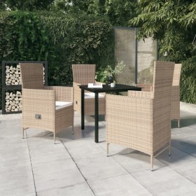 5-teiliges Garten-Essset mit beigen Kissen von vidaXL, Gartensets - Ref: Foro24-3099438, Preis: 600,99 €, Rabatt: %