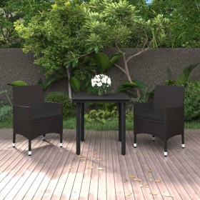 Set comedor de jardín 3 pzas y cojines ratán sintético y vidrio de vidaXL, Conjuntos de jardín - Ref: Foro24-3099685, Precio:...