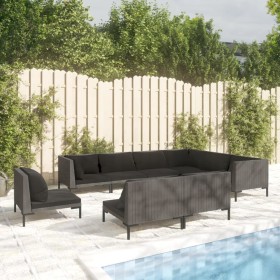 Gartensofa 9 Stück und Kissen dunkelgrau synthetisches Rattan von vidaXL, Gartensets - Ref: Foro24-3099876, Preis: 801,99 €, ...