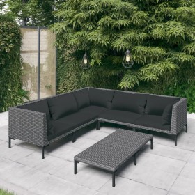 Gartensofa 6 Stück und Kissen dunkelgrau synthetischen Rattan von vidaXL, Gartensets - Ref: Foro24-3099841, Preis: 377,99 €, ...