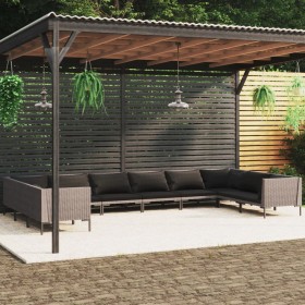 Muebles de jardín 10 pzas y cojines ratán sintético gris oscuro de vidaXL, Conjuntos de jardín - Ref: Foro24-3099932, Precio:...